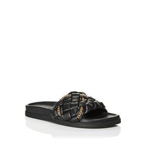 AQUA Womens Black Chain Sofia Round Toe Platform Slip On Slide Sandals Shoes 7.5